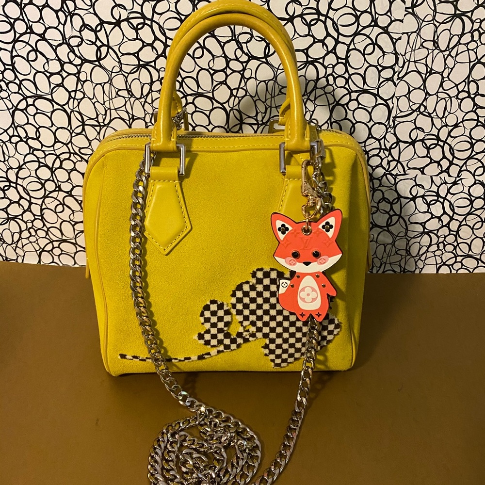 Louis Vuitton lllusion speedy pm cube suede tote